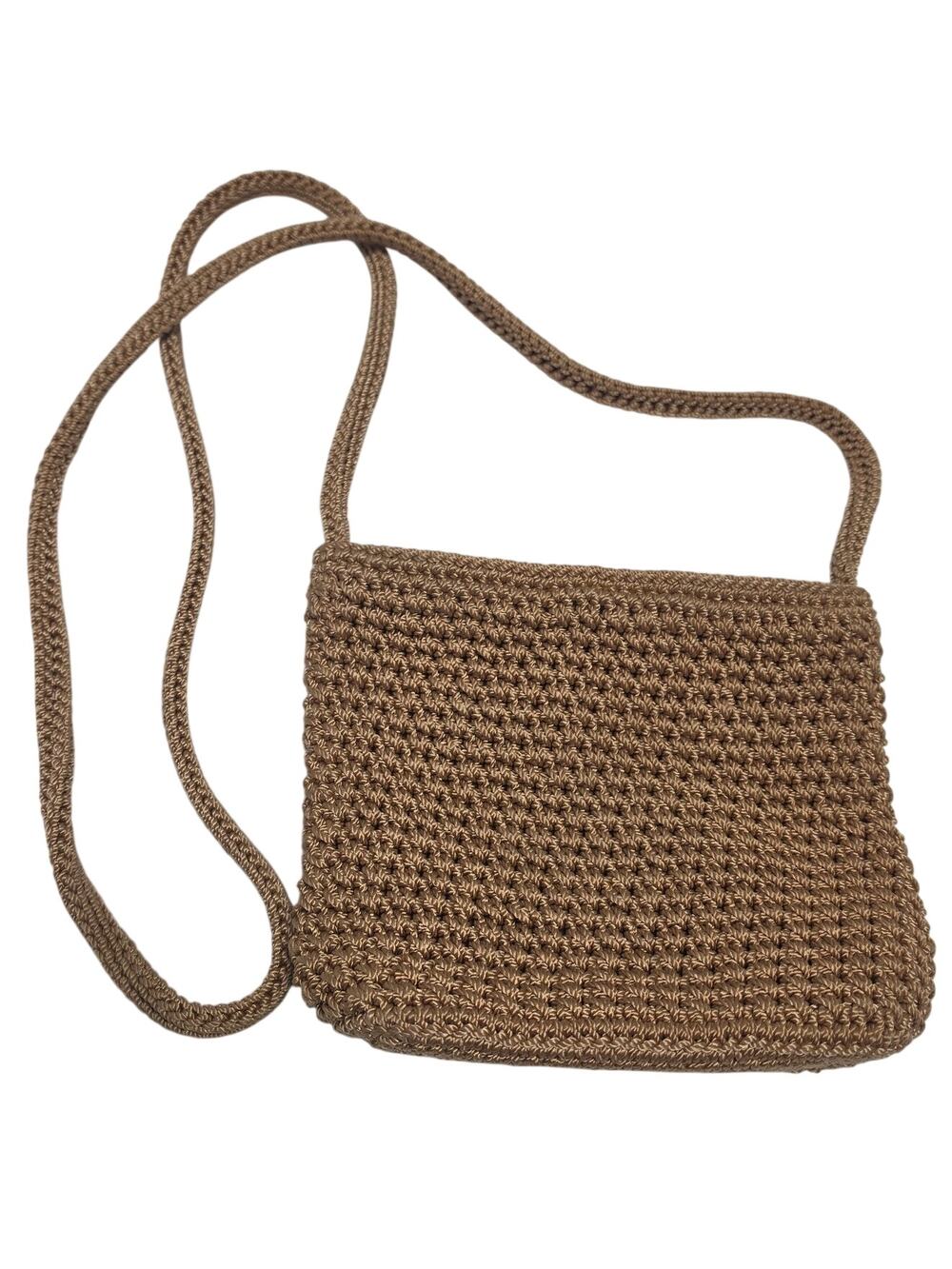 The Sak Tan Crochet Knit Crossbody Bag Boho Straw Look Purse
